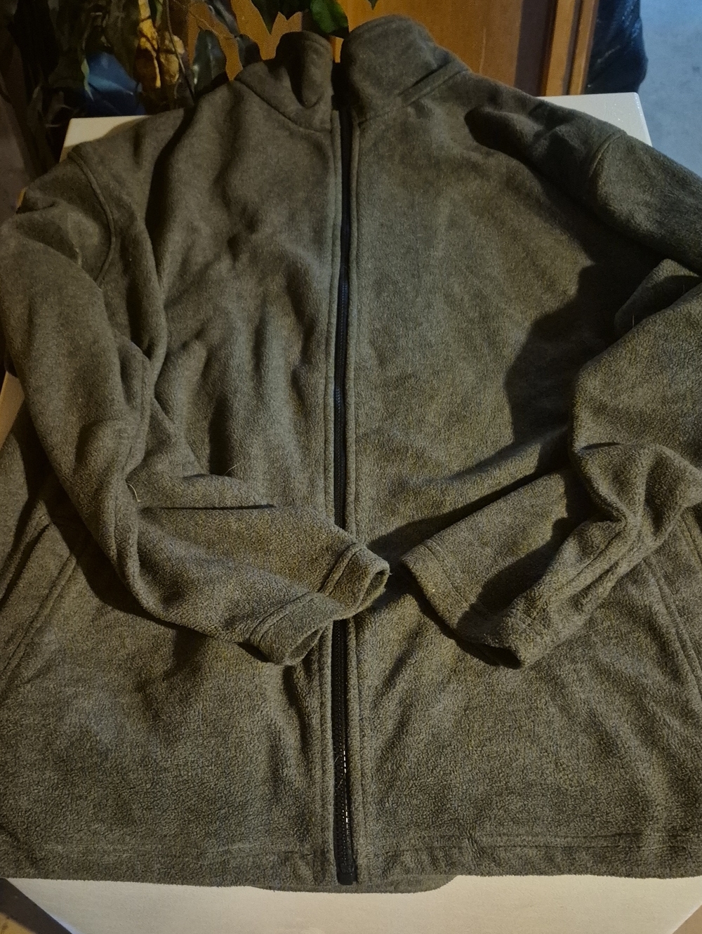 Men's Olive Green Full-Zip Hooded Fleece Jacket
